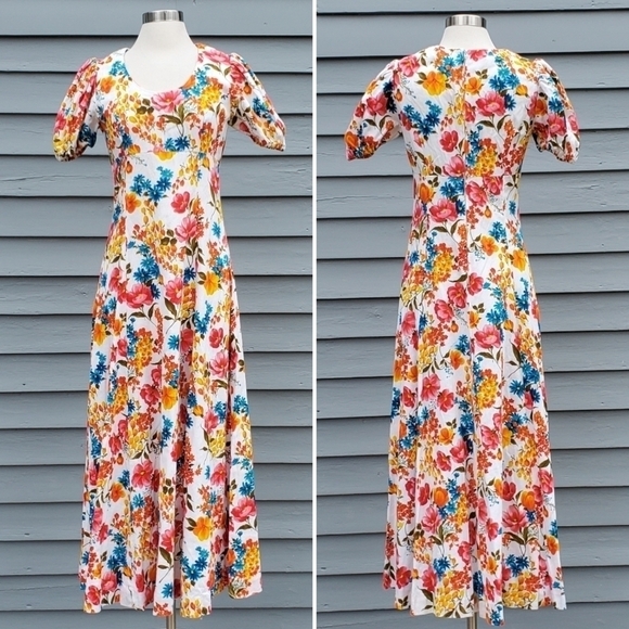 Vintage 70s Handmade Cottagecore Boho Prairie Floral Feminine Maxi Dress Small - Picture 5 of 5